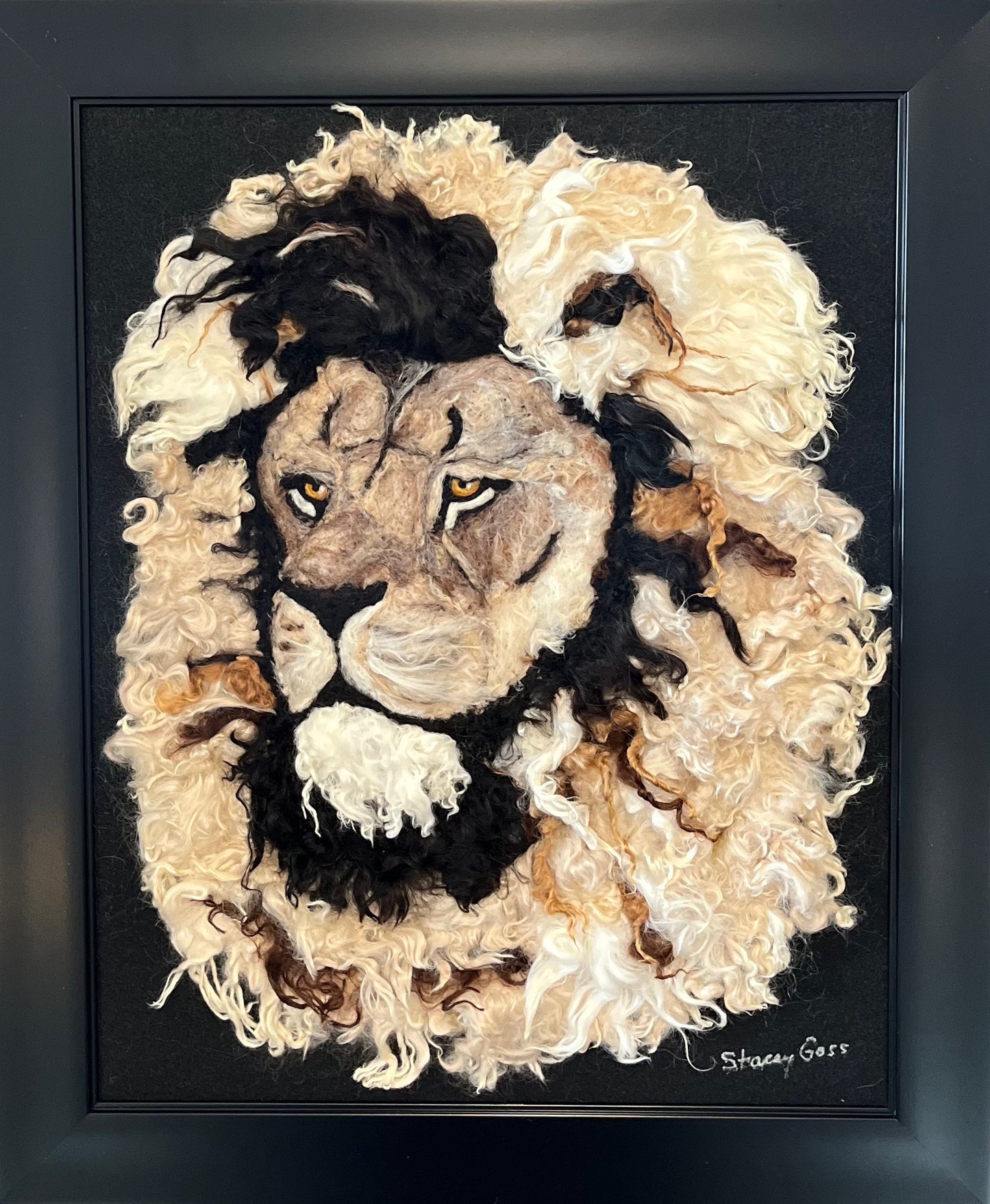 FP66 Felted Lion Portrait (19x23) Beige Side | Suri Alpaca Fiber Art