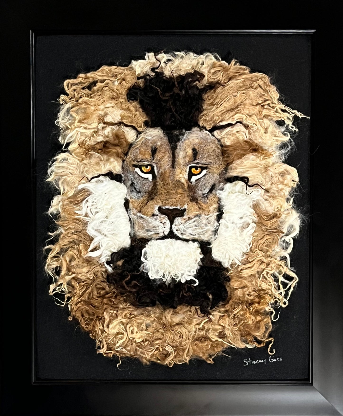 FP69 Felted Lion Portrait (19x23) Fawn Multi | Suri Alpaca Fiber Art