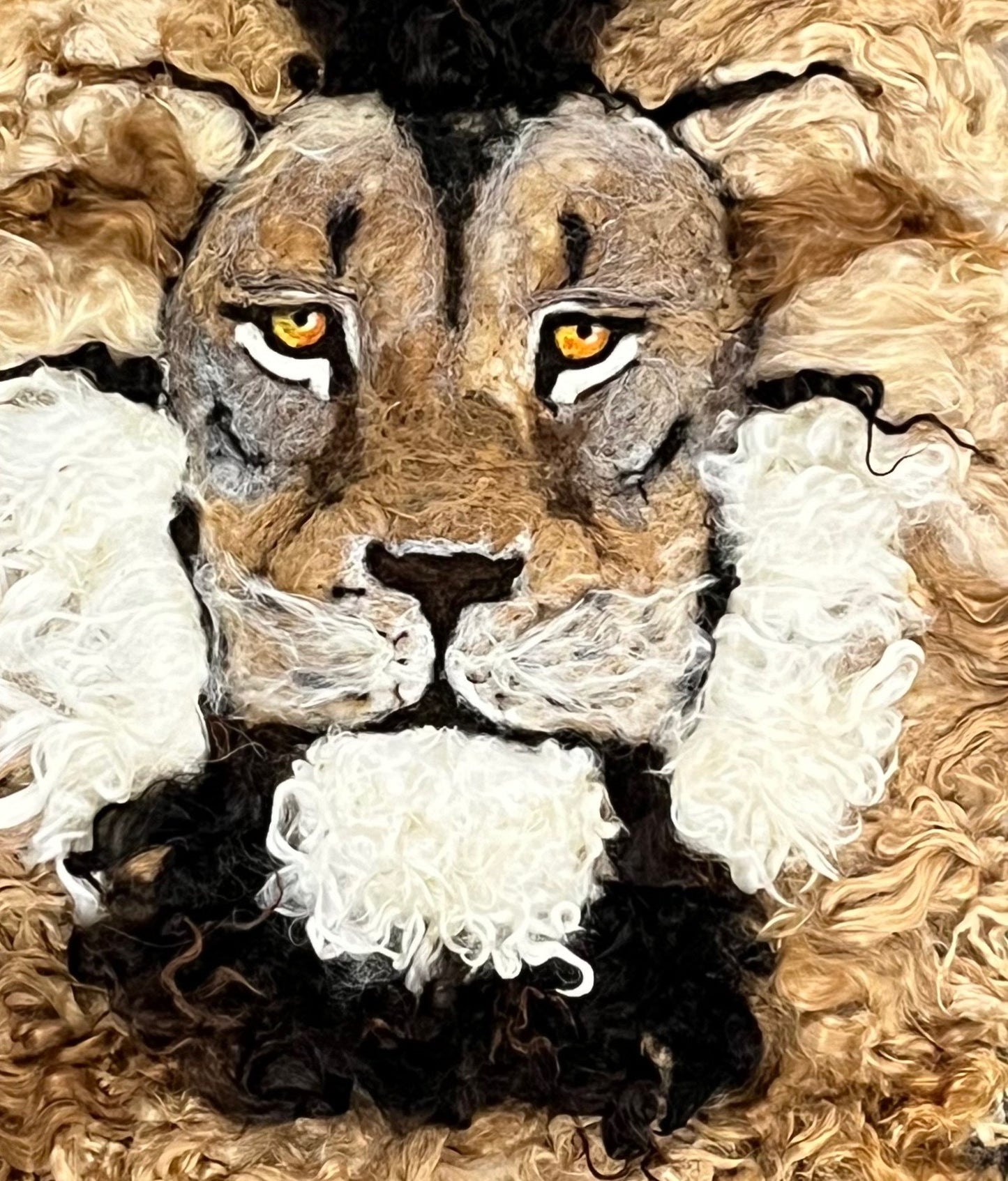 FP69 Felted Lion Portrait (19x23) Fawn Multi | Suri Alpaca Fiber Art