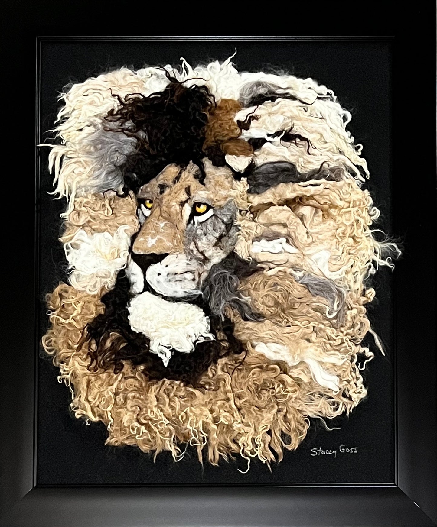 FP70 Felted Lion Portrait (19x23) Fawn Multi Side | Suri Alpaca Fiber Art