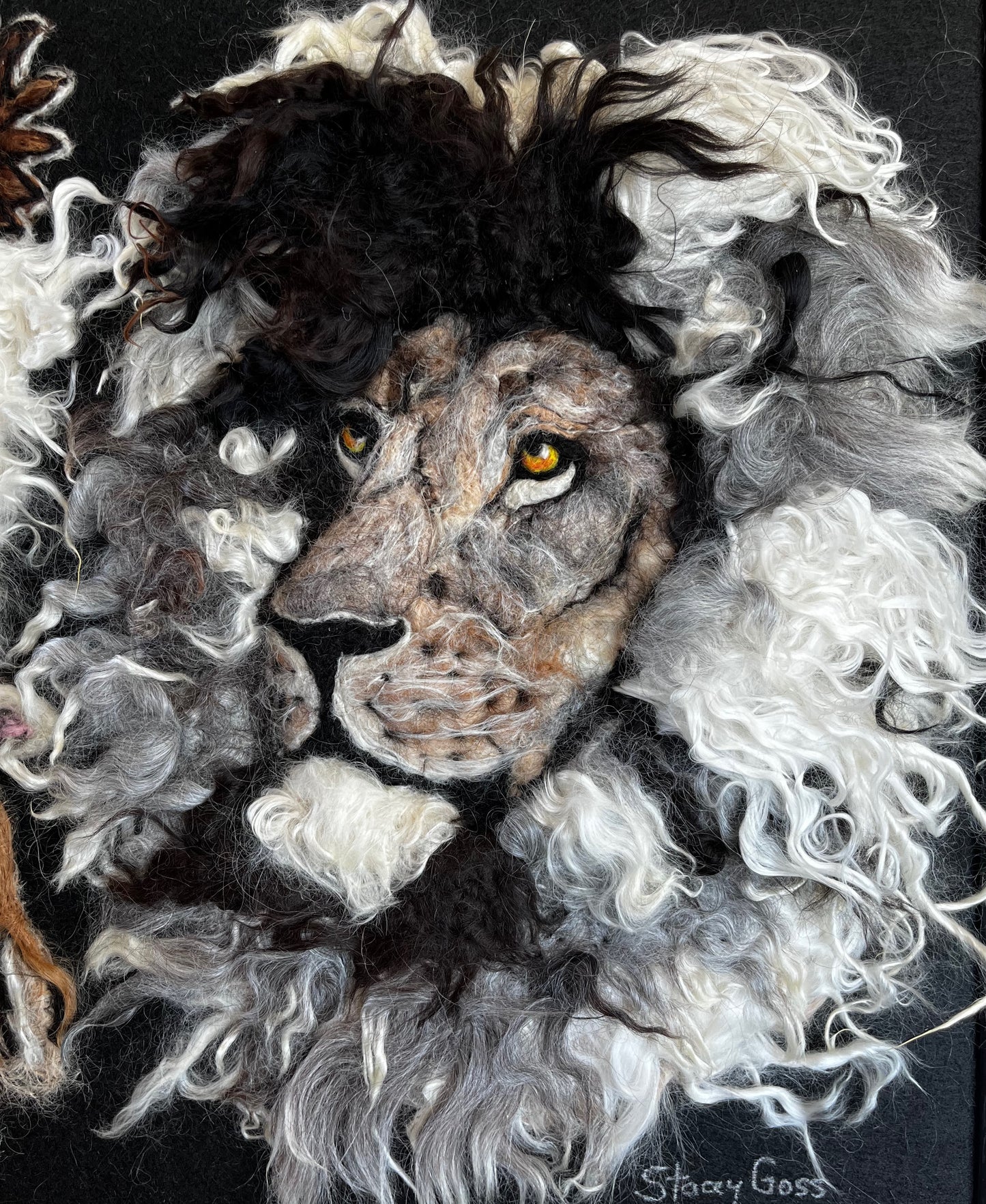 FP72 Felted Lion & Lamb w/Jesus Portrait (20x16) | Suri Alpaca Fiber Art