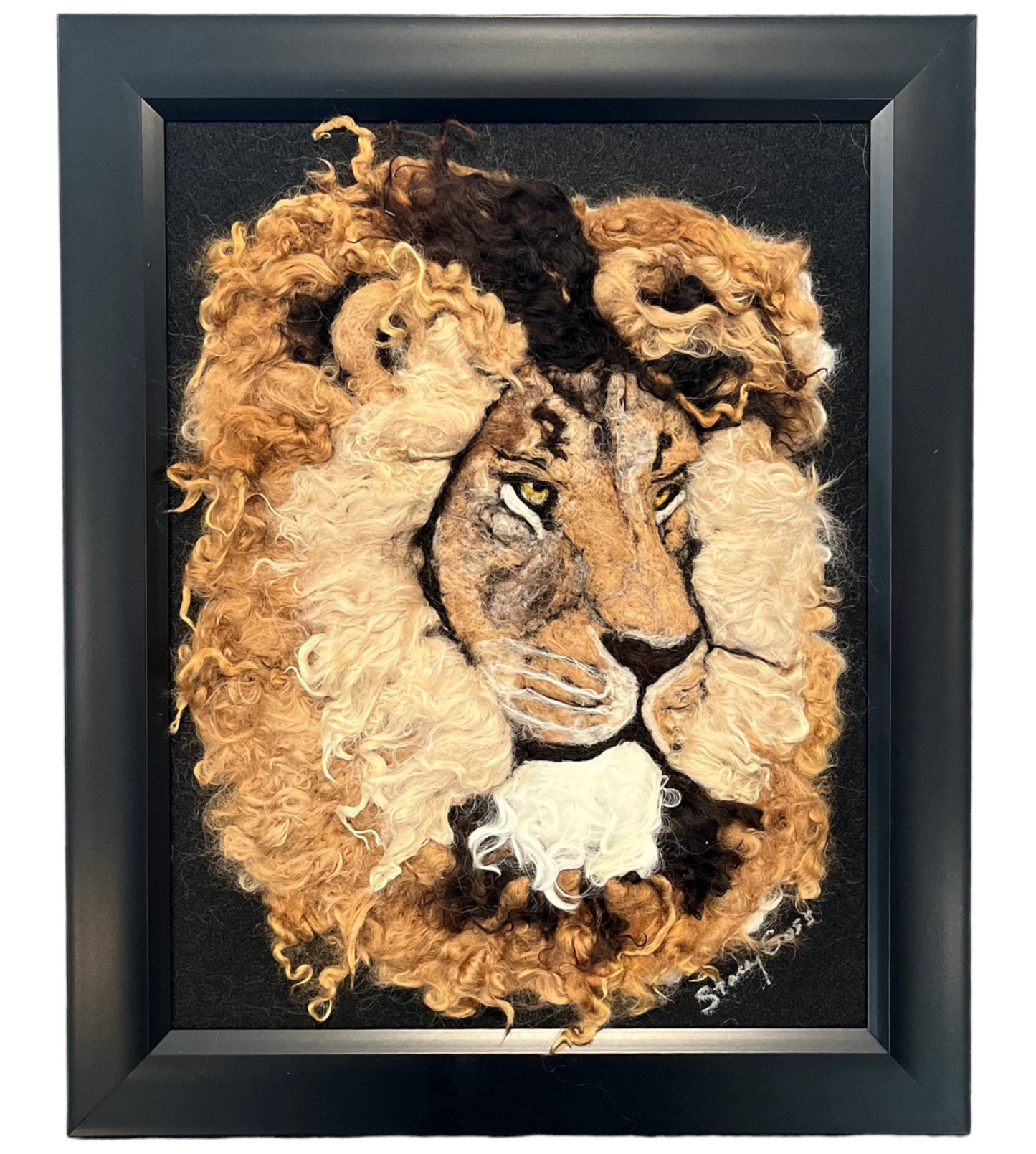 FP80 Felted Lion Portrait (13x16) Fawn/Beige Side | Suri Alpaca Fiber Art