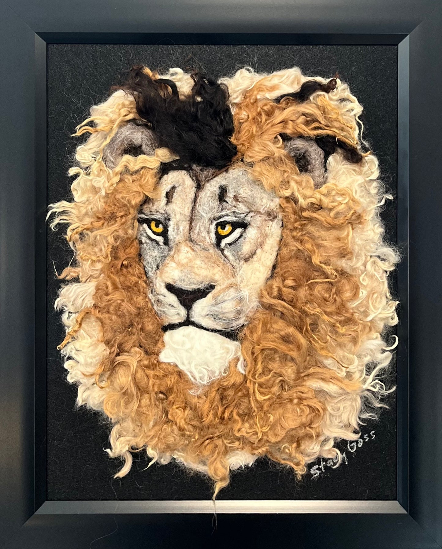 FP82 Felted Lion Portrait (13x16) Fawn Side | Suri Alpaca Fiber Art