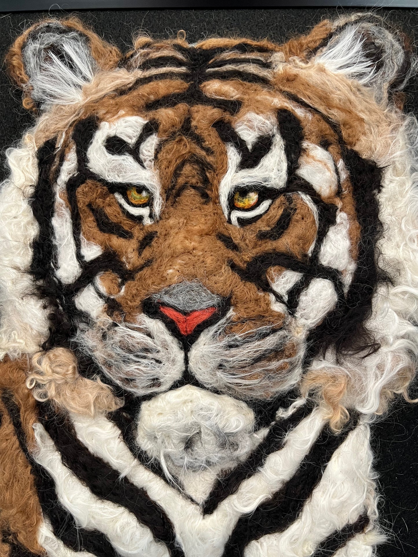 FP87 Felted Tiger Portrait (13x16) | Suri Alpaca Fiber Art