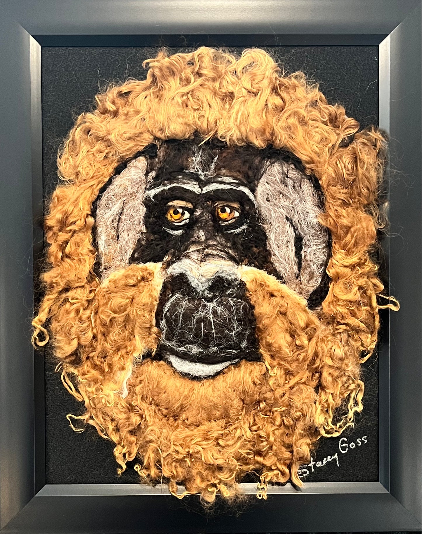 FP88 Felted Orangutan Portrait (13x16) | Suri Alpaca Fiber Art