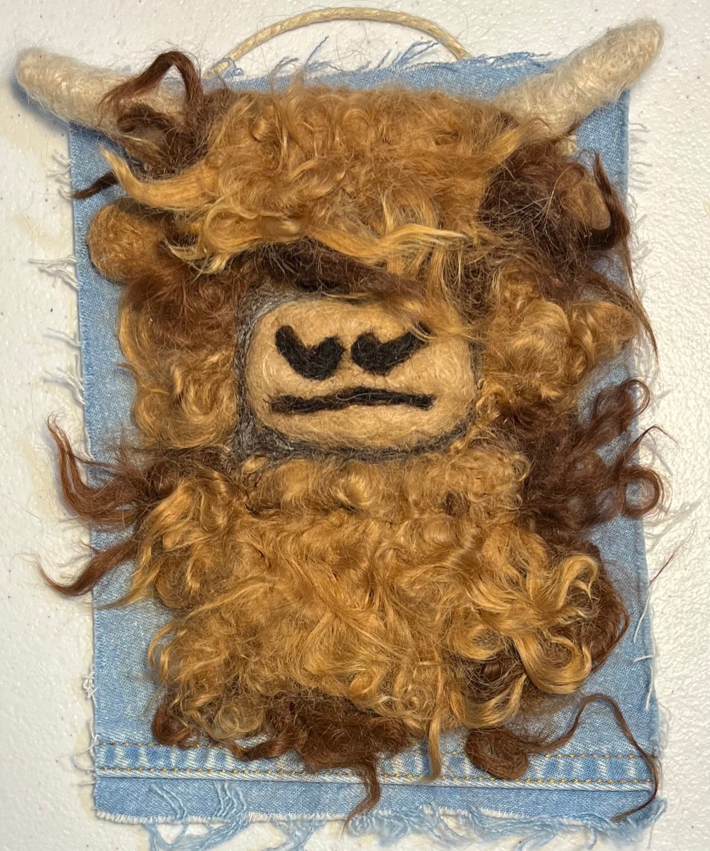 Hanging 5x7 Felted Portraits - Highland Cow | Suri Alpaca Fiber