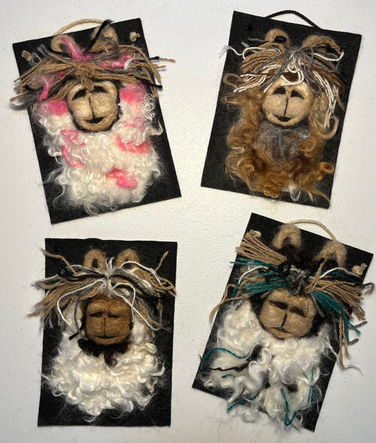 Hanging 5x7 Felted Portraits - Suri Alpaca w/Bangs | Suri Alpaca Fiber
