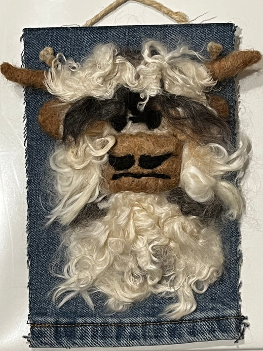 Hanging 5x7 Felted Portraits - Highland Cow | Suri Alpaca Fiber