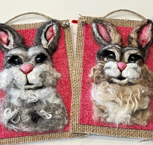 Hanging 5x7 Felted Portraits - Rabbits | Suri Alpaca Fiber
