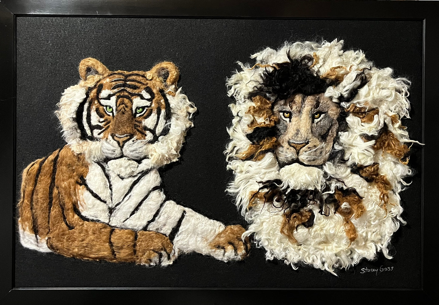 FP54 Felted Lion-Tiger Portrait (LARGE) | Suri Alpaca Fiber Art