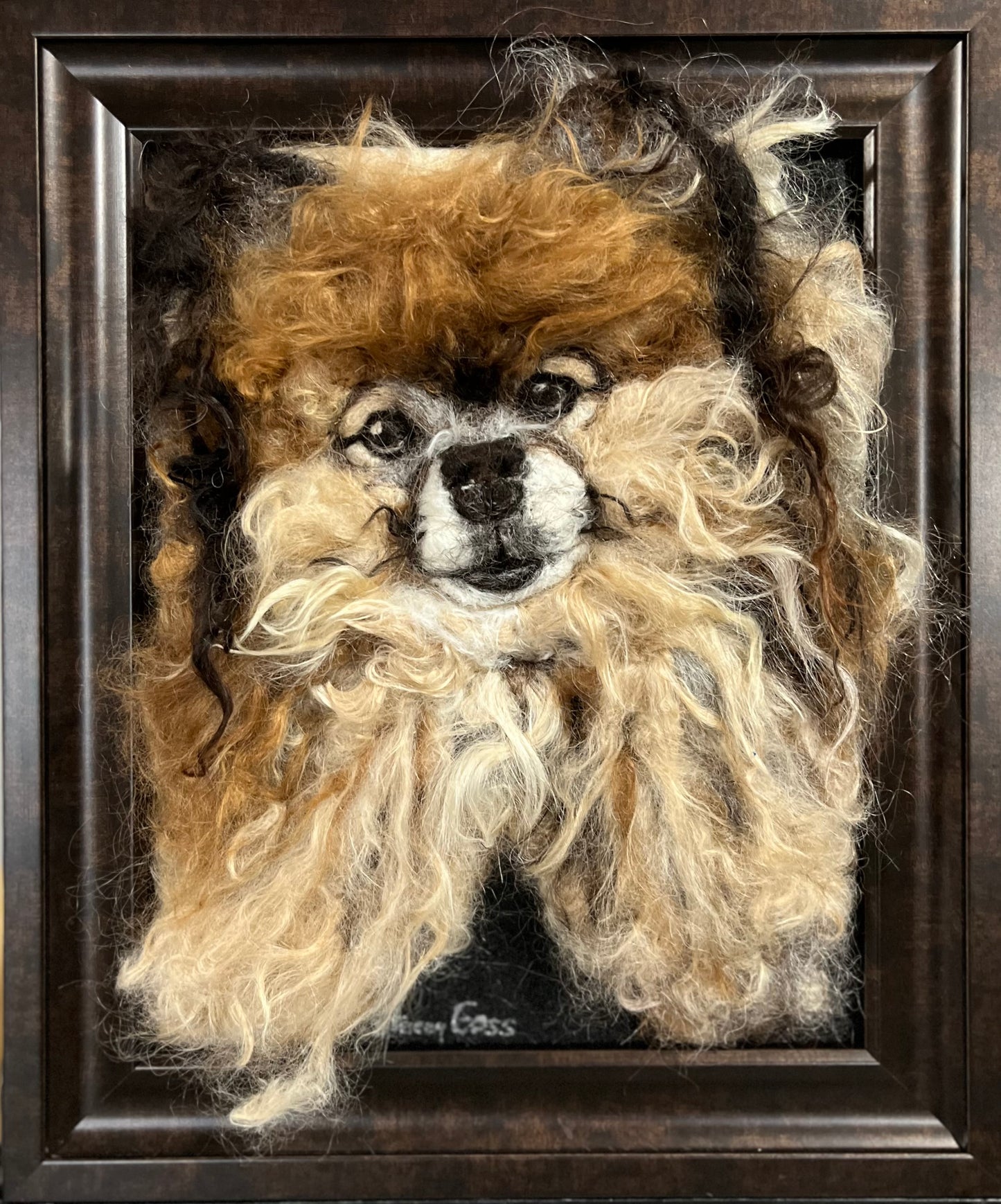 FP315 Felted Pom Dog Portrait (10x12) | Suri Alpaca Fiber Art