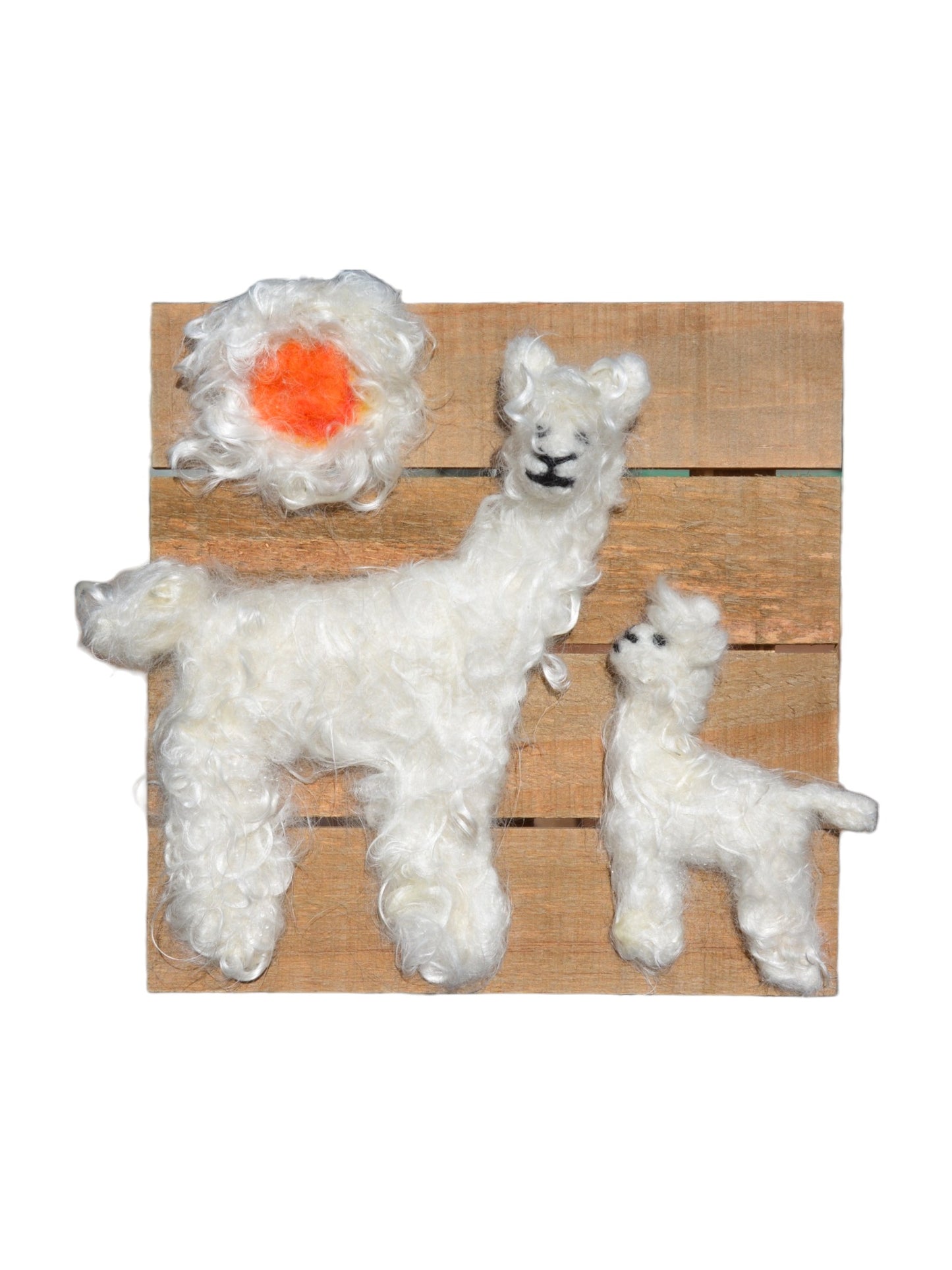 Needle felted alpaca with baby using Suri Alpaca fiber