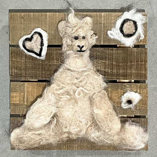Felted Suri Alpaca Portraits on 8x8 Wood Slat | Suri Alpaca Fiber
