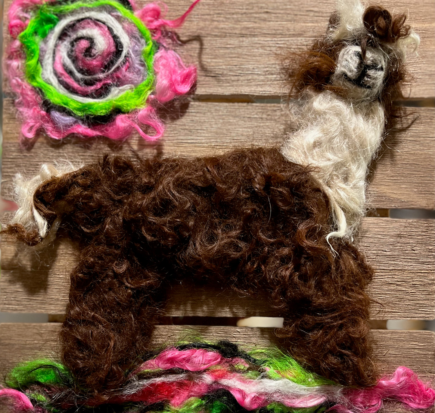 Felted Suri Alpaca Portraits on 8x8 Wood Slat | Suri Alpaca Fiber