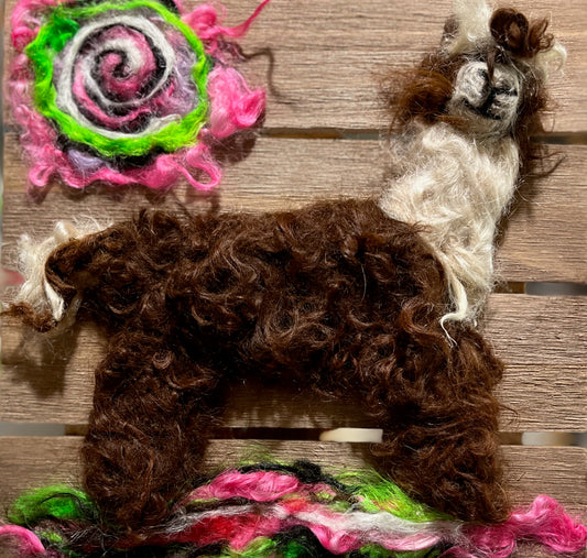 Felted Suri Alpaca Portraits on 8x8 Wood Slat | Suri Alpaca Fiber