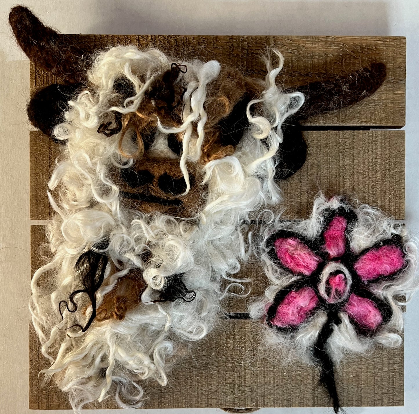 Felted Highland Cow Portraits on 8x8 Wood Slat | Suri Alpaca Fiber